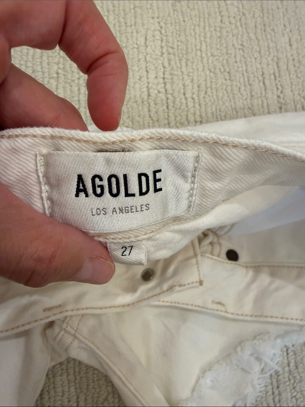Agolde White Raw-Hem High-Rise Jean Shorts - 27 - Biscuit - Picture 2 of 5